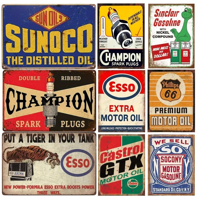 Vintage Gas and Oil Metal Tin Sign, Retro Garage Motor Oil Wall Art for Cafe, Bar, Club & Home Decor