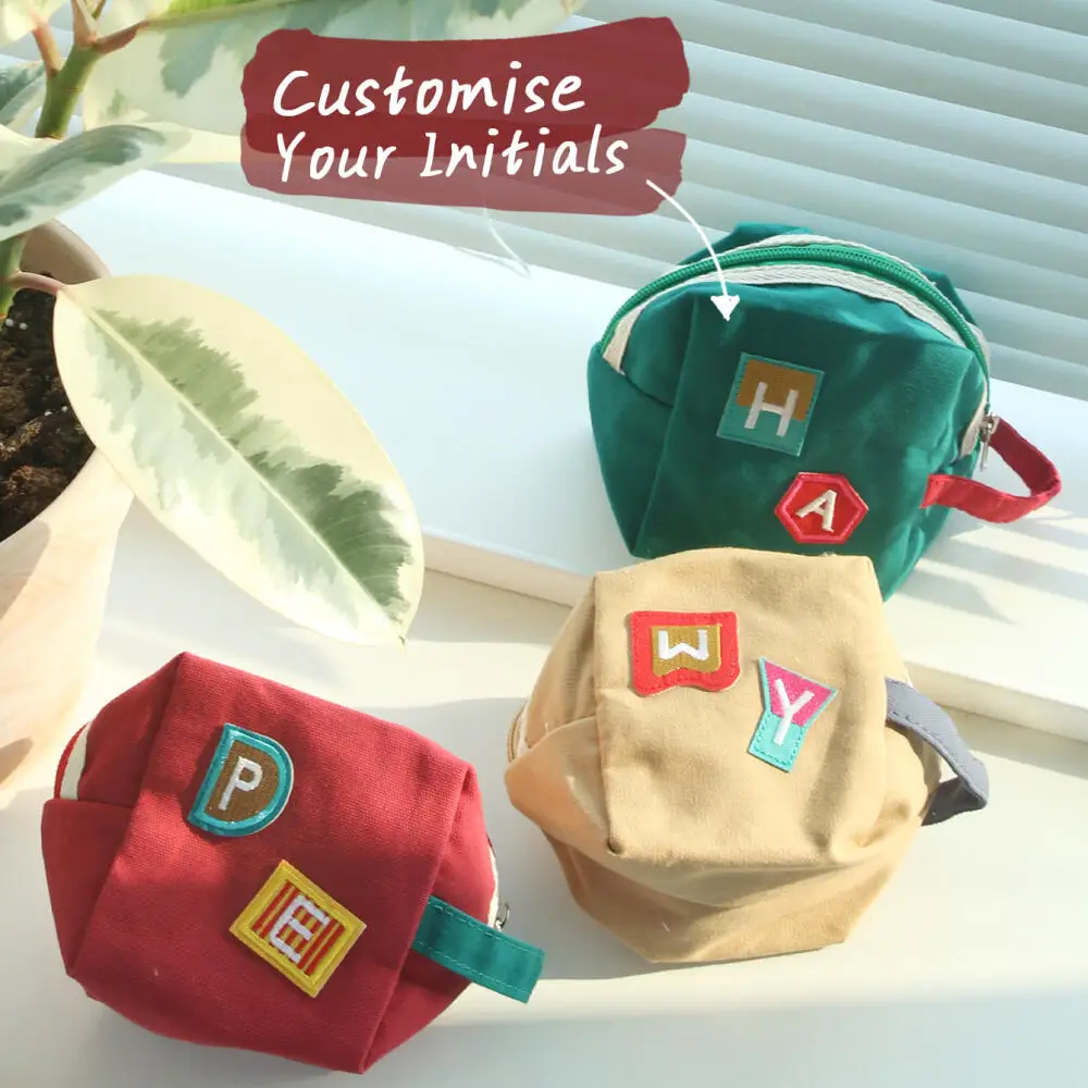 Bolsa Cosmética de Lona Personalizada con Iniciales Bordadas, Mini Bolsa con Cierre para Maquillaje y Artículos de Papelería