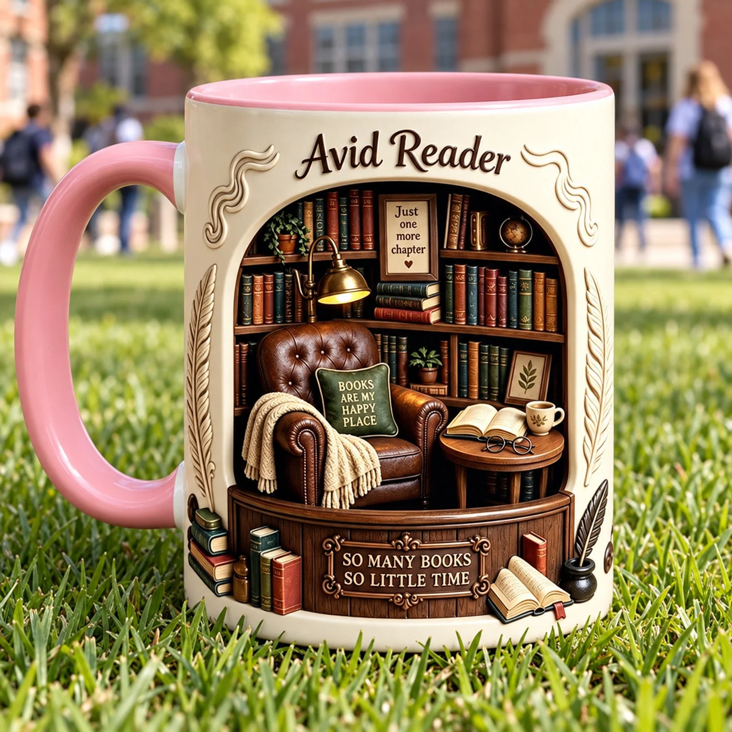 Custom Avid Reader Coffee Mug 11oz Ceramic Cup 325ml, Cozy Library Print, Add Your Name, Gift for Book Lovers