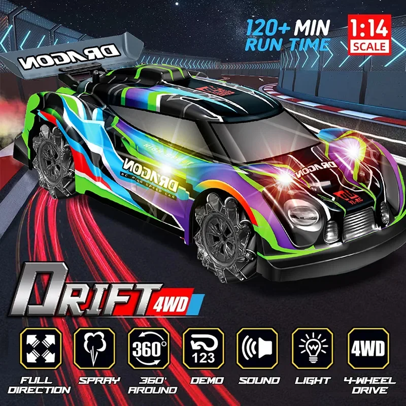 Cool Stuff Toy Car Gift-hot 1:14 High-speed 4WD Rc Drift Car, Scheet Spray Music Dazzling Rc Cars, Afstandsbediening Auto, Speelgoed voor jongens