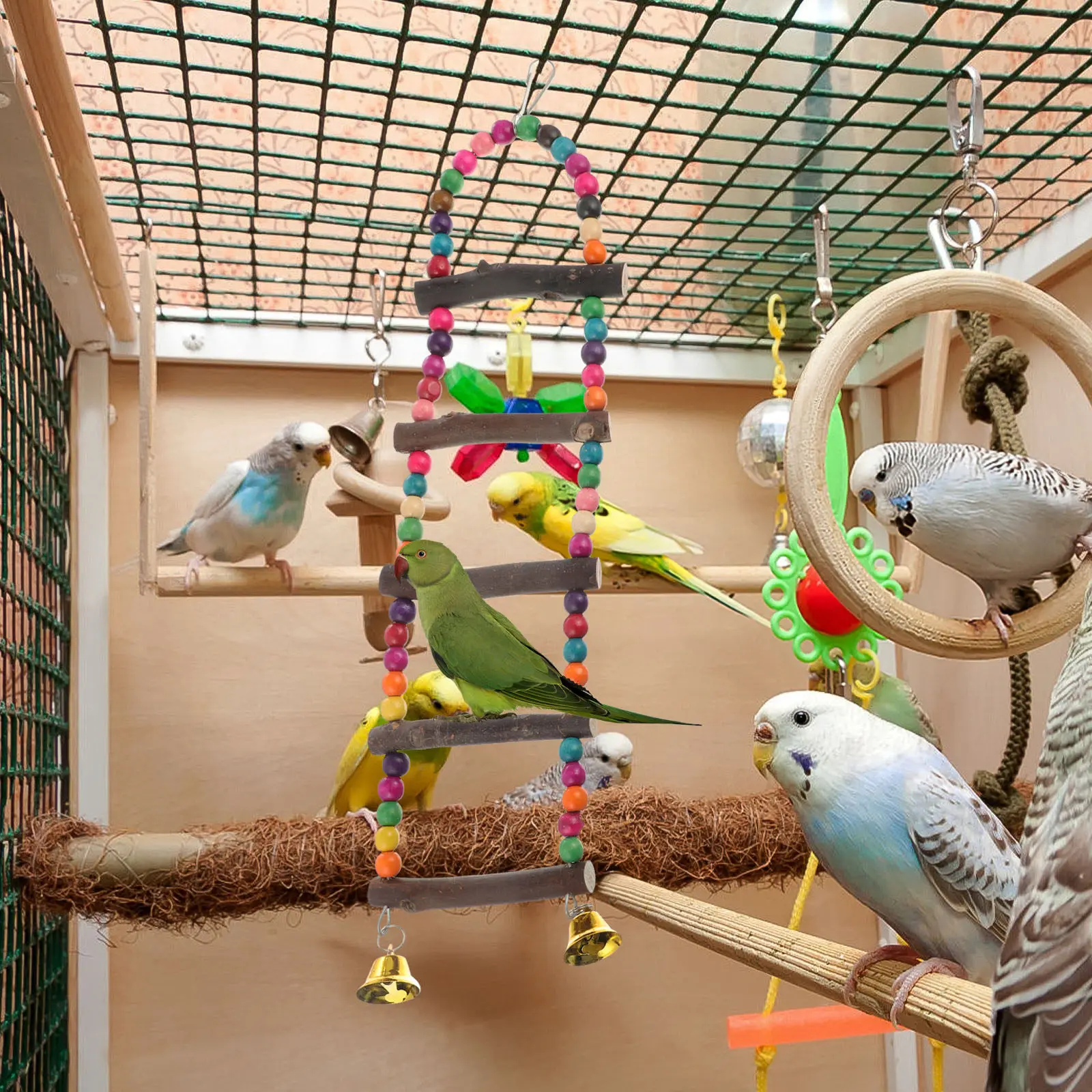 Wooden Bird Ladder Perch for Small Birds – Climbing, Chewing, Balancing & Swinging Toy for Parakeets