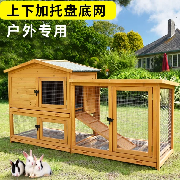 

Large Chicken Coop Wooden Outdoor Waterproof Bunny Rabbit Hutch Cage Door Removable Pet House