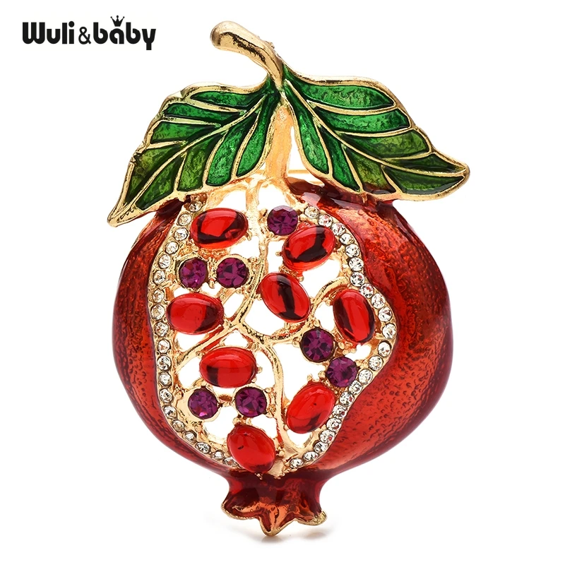 Wuli&baby Rote Emaille-Granatapfel-Broschen für Damen, schöne Früchte, Pflanzen, Party, Büro, Brosche, Anstecknadeln, Geschenke