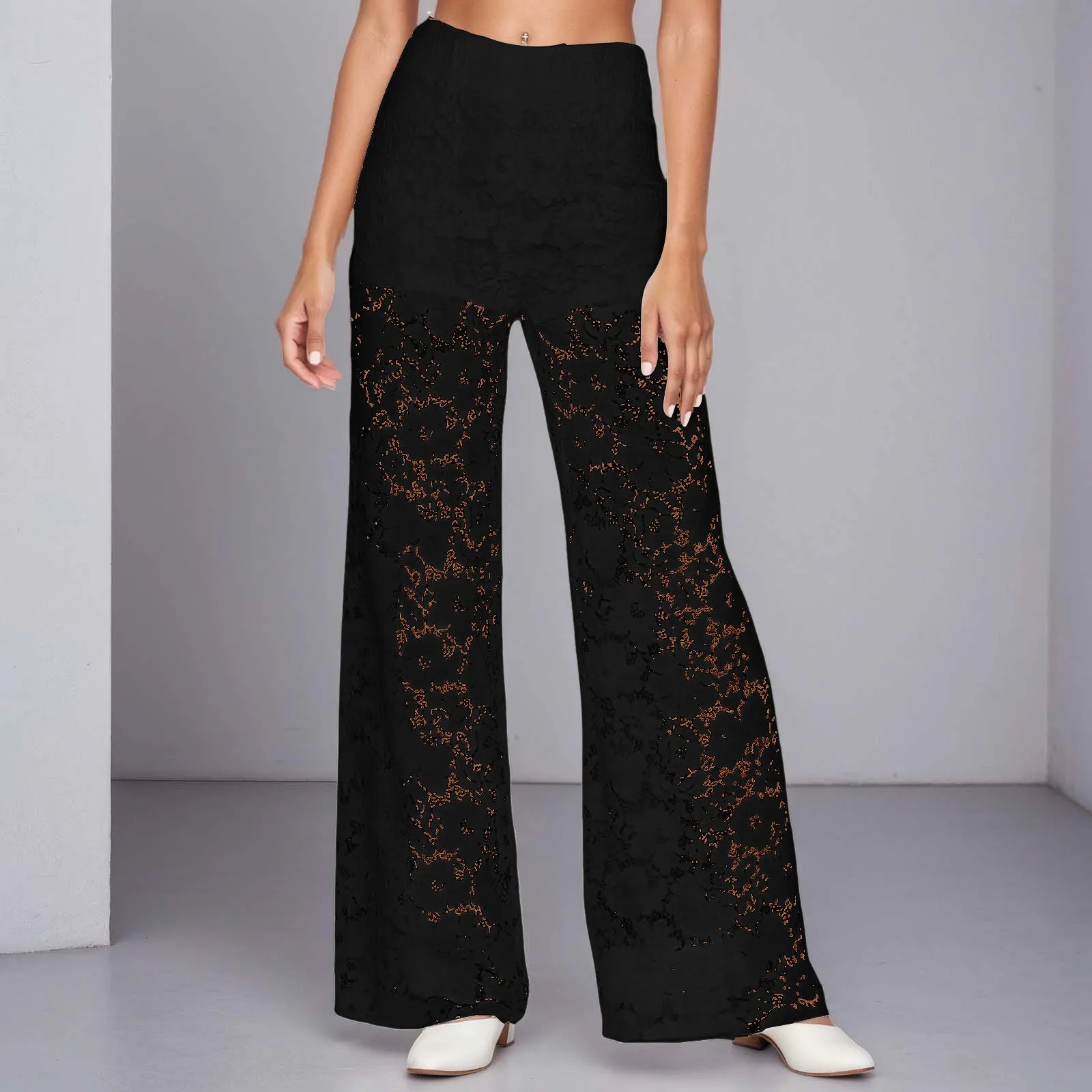 

High Waist Women's Lace Hollow Out Casual Pants Straight Leg Trousers For Party Nightclub Summer Daily Wear Comfortable Pants