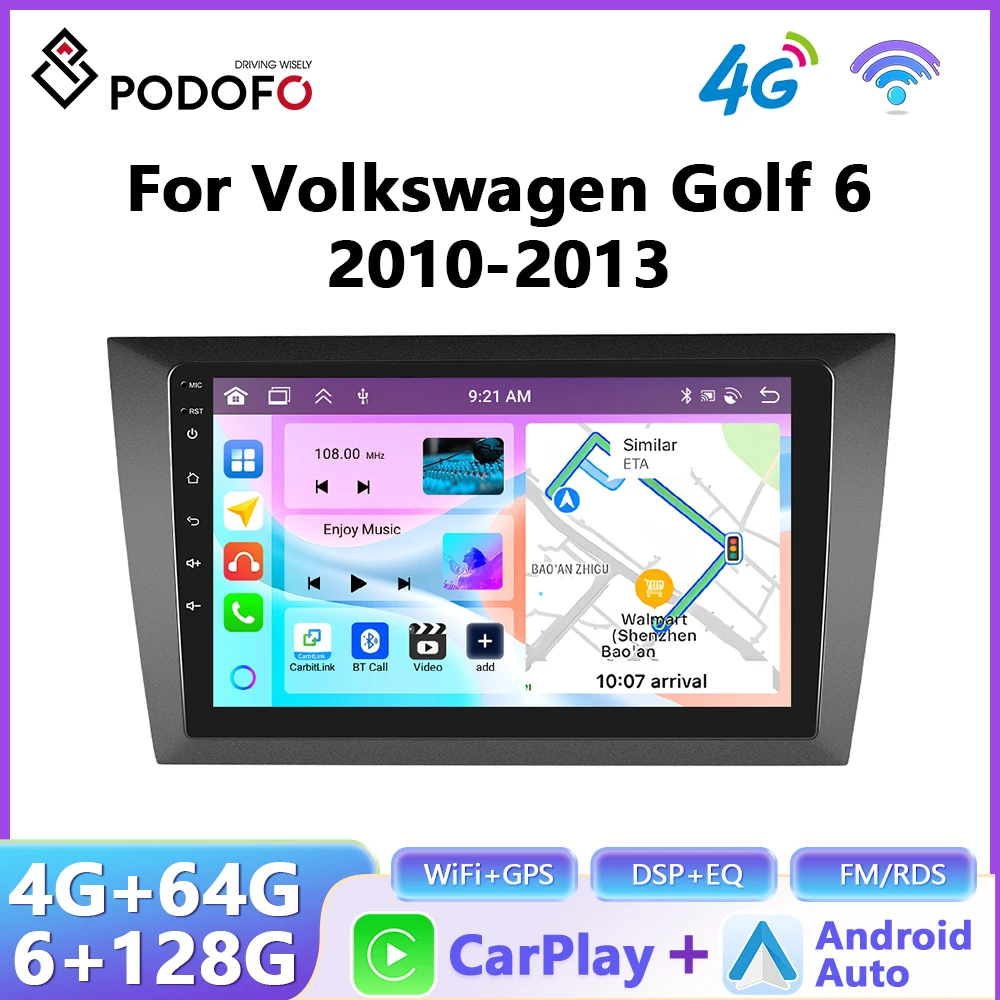 Podofo CarPlay Android Auto autoradio voor Volkswagen Golf 6 2010-2013 GPS Intelligent Systems Stereo Multimedia autoradio - afbeelding 2