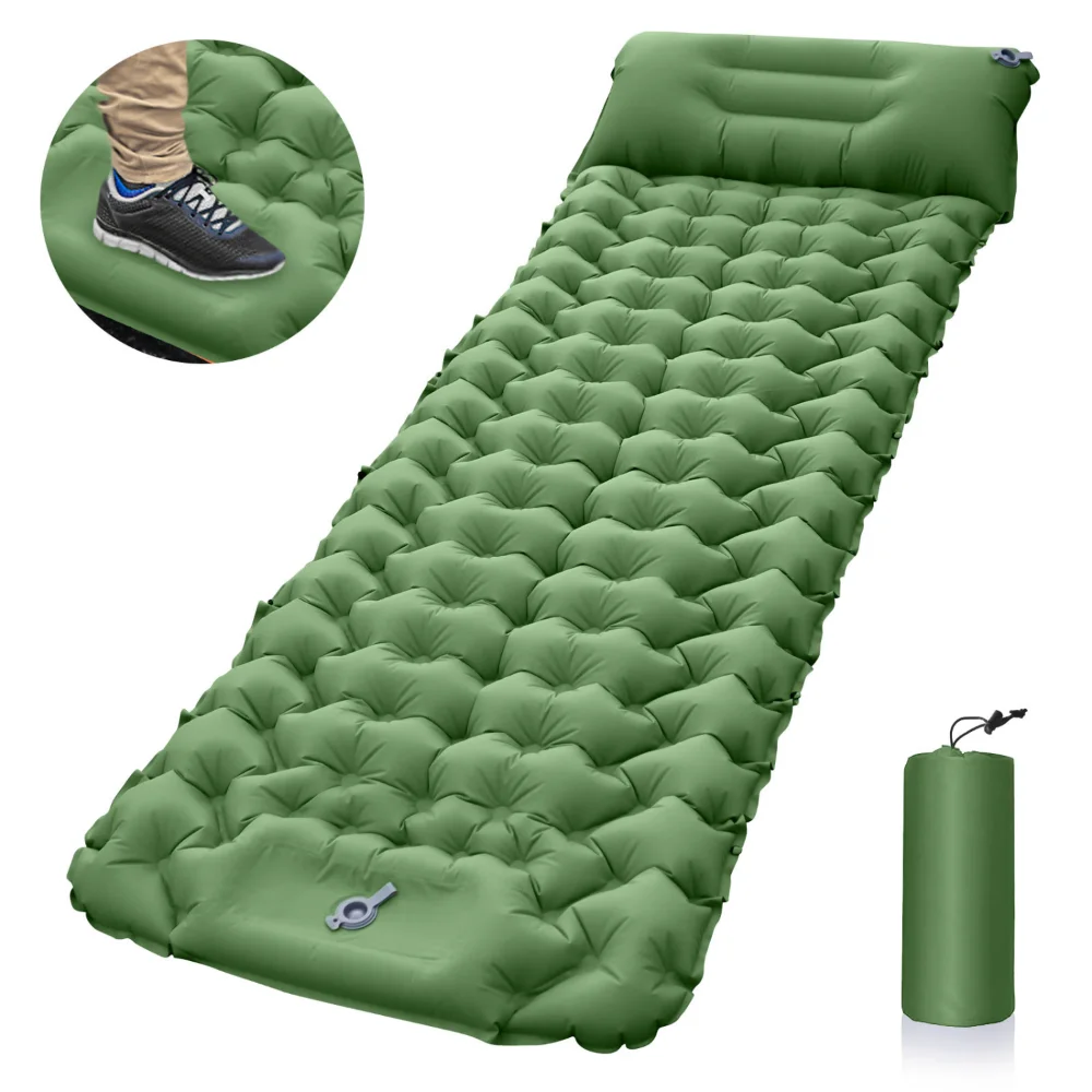 

Camping Sleeping Pad with Pillow, Ultralight Camping Mat with Built-in Foot Pump, Inflatable Sleeping Pads for Hiking Traveling