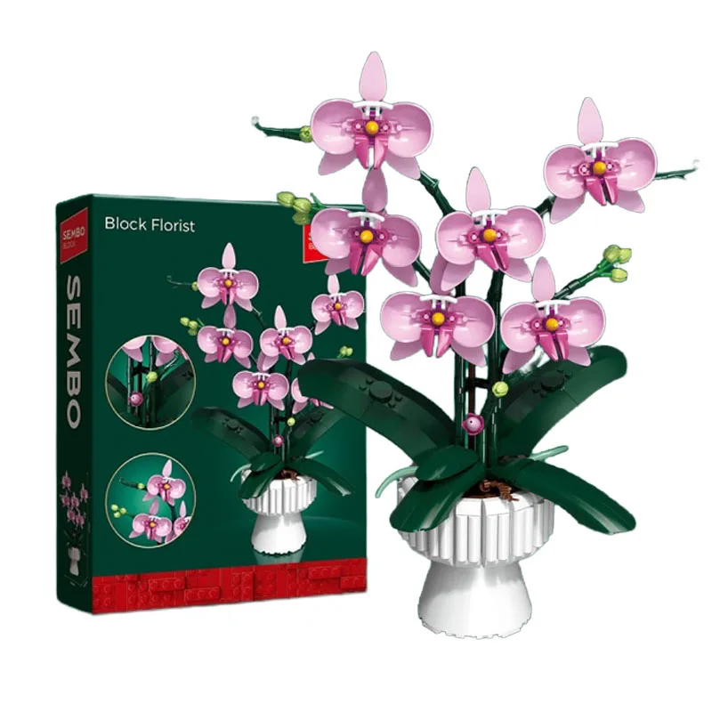 SEMBO BLOCK Flower Building Block Kits Orchid Model Bricks Vase Desk Ornaments Home Decoration Romantic Birthday/ Holiday Gifts