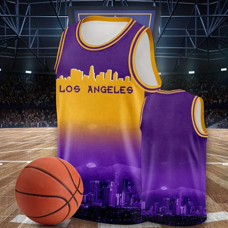 

Men's Classic Basketball Shirt Tank Top Summer Mesh Printed Breathable Round Neck Top Training and Competition Sports Tank Top
