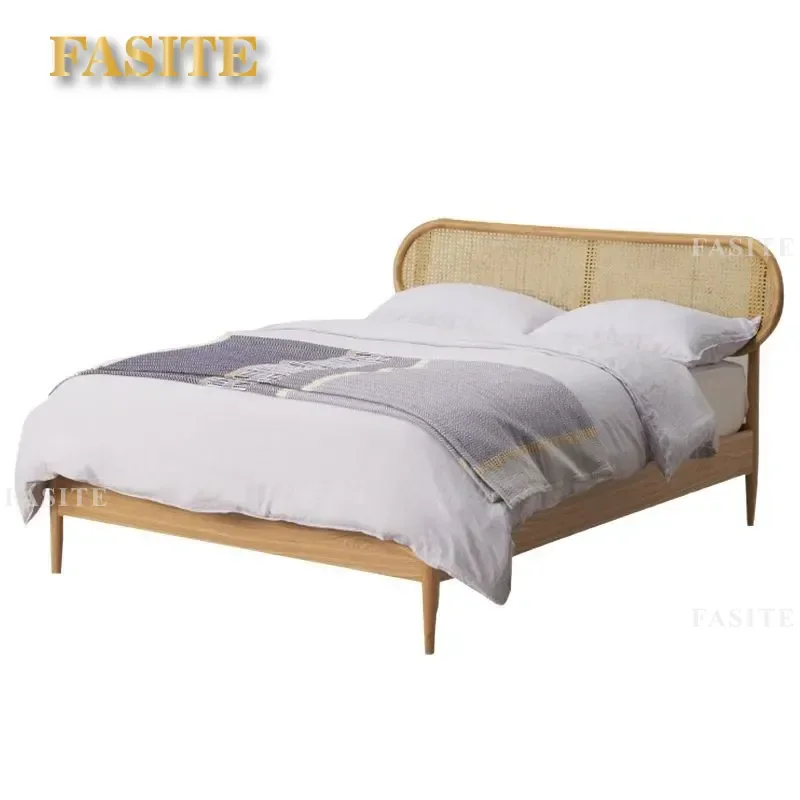 For 1.8m Double Bed Nordic Japanese Rattan Oak Black Walnut Modern Minimalist Light Luxury Bedroom Furniture