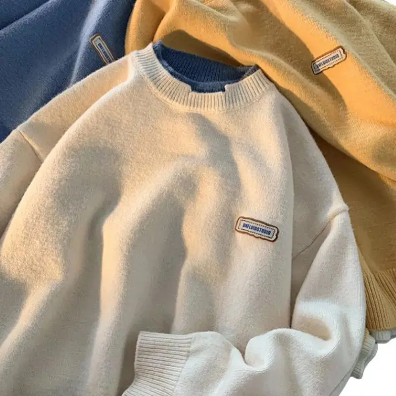 

Loose Fit Thiened round Ne Sweater Fake Two-Piece Sle for Teenage Boys Streetwear Casual Long Sve Knitted irt