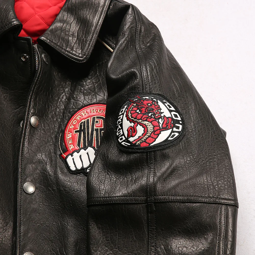 Men's Italian Sheepskin Jackets US Size Fashion Casual Lined Double Dragon Pattern Sandwich Warm Genuine Leather Clothes Jacket