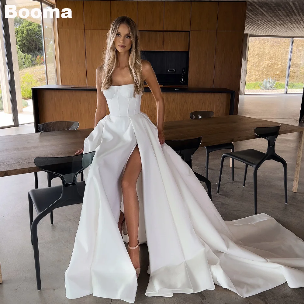 Booma A-line Wedding Dresses Sweetheart Sleeveless Brides Gowns for Women High Leg Slit Bridal Evening Dress with Sweep Train