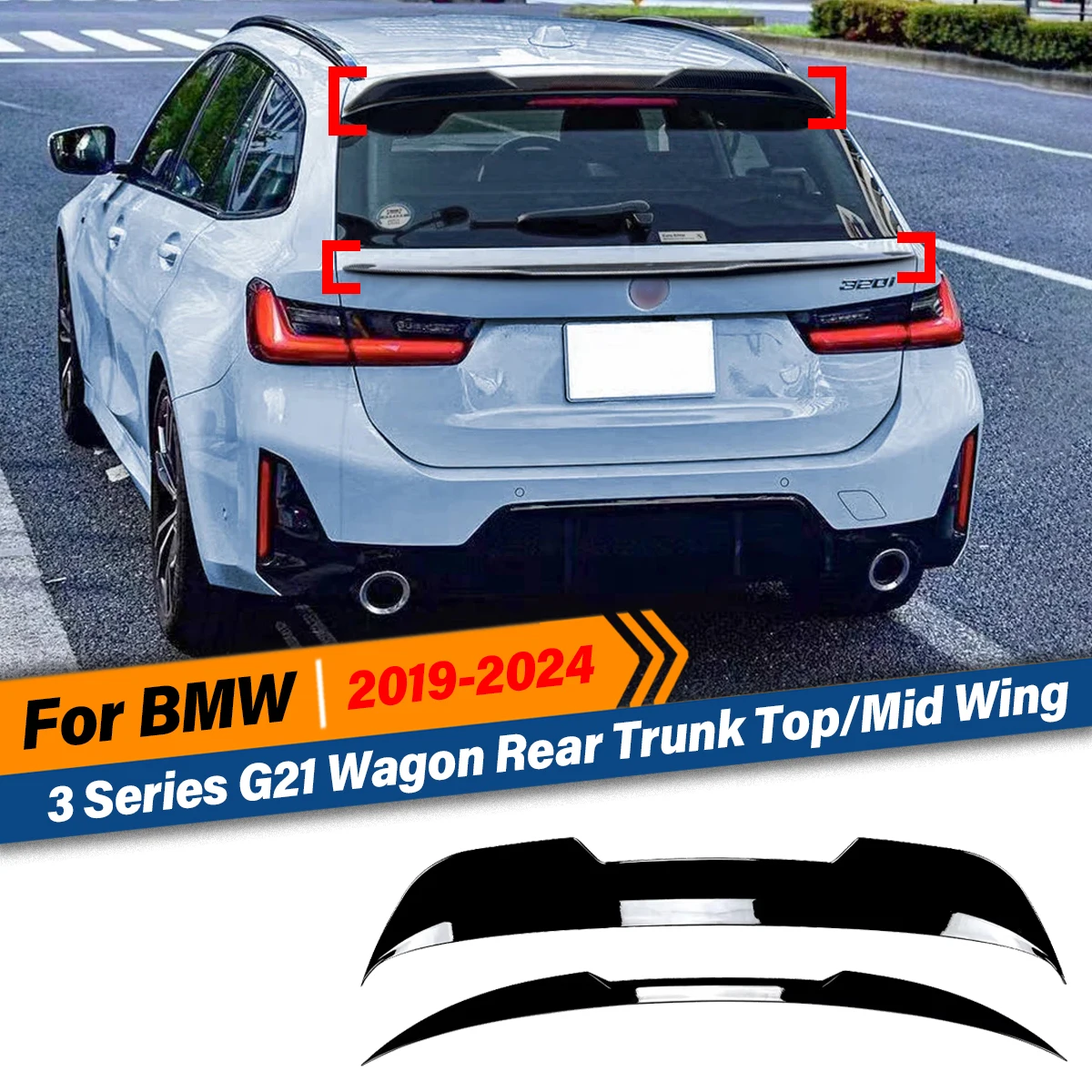 

For BMW 3 Series G21 Wagon Touring 2019 2020 2021 2022 2023 2024 Rear Trunk Spoiler Top Mid Lip Rear Roof Tail Wing Car Body Kit