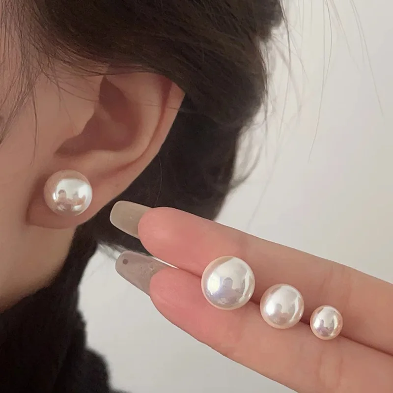 New 925 Sterling Silver Pearl Stud Earrings Simple Style Charm Women Earrings Beautiful Jewelry for Friends Birthday Party Gift