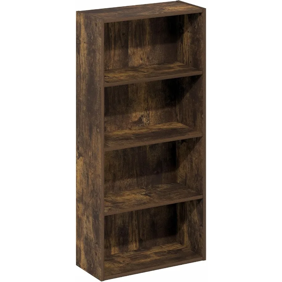 Basic 4Tier Open Shelf Bookcase Bookshelf for Home Office or Living Room Storage Compact 7 x 17 x 35 Inch Design in Amber Pine