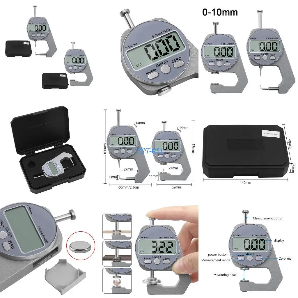 

E15A Thickness Gauge 0-10mm Thickness Meter Precise Electronic Micrometer with LCD