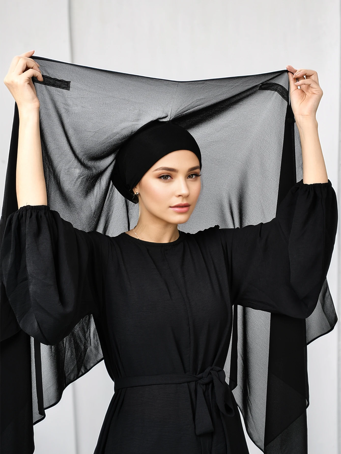 Damen-Hijab-Turban aus Chiffon mit magnetischer Schnalle, einfarbig, hochwertiges Chiffon-Kopftuch, islamischer Instant-Hijab – Detail 3