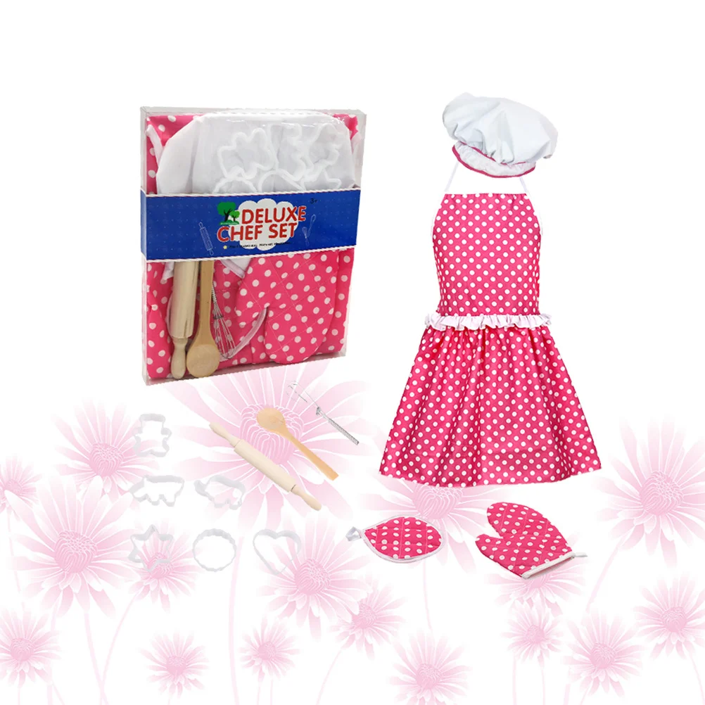 13Pcs Kids Kitchenware Set Role Play Cooking Game with Wearable Apron Oven Mitts Utensils Complete Baker Experience