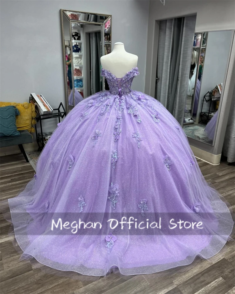 Gaun Quinceanera ungu 2025 Applique gaun Prom gaun pesta ulang tahun manik-manik bunga gaun malam manis 16 15 jubah disesuaikan