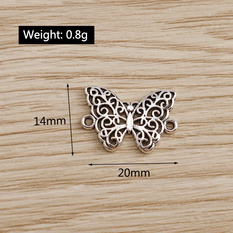 Tusember 30 Stück 14*20mm Legierungs-Doppel-Loch-Schmetterlings-Charms-Verbinder-Anhänger für handgefertigte Halsketten, Ohrringe, Schmuckherstellung, DIY – Detail 2