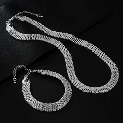 Jewelrytop Silver Plated Net chain Bracelet necklace Set for women lady fashion party wedding  jewelry sets gifts