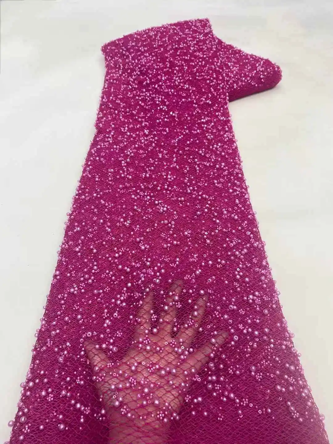

African French Sequins Lace Fabrics 2025 High Quality Bead Pearl Lace Nigerian Groom Embroidered Dress Material For Party Sewing
