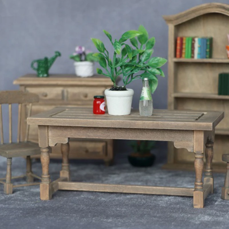 1Set 1/12 Dollhouse Miniature Dining Table Chair,Imulated Mini Wooden Dining Room Furniture Set Wooden Furniture Toy