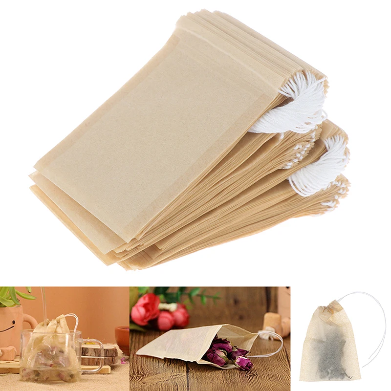 100 Uds. Filtro de bolsitas de té de papel vacías con cordón para té de hierbas sueltas-filtros de té ecológicos