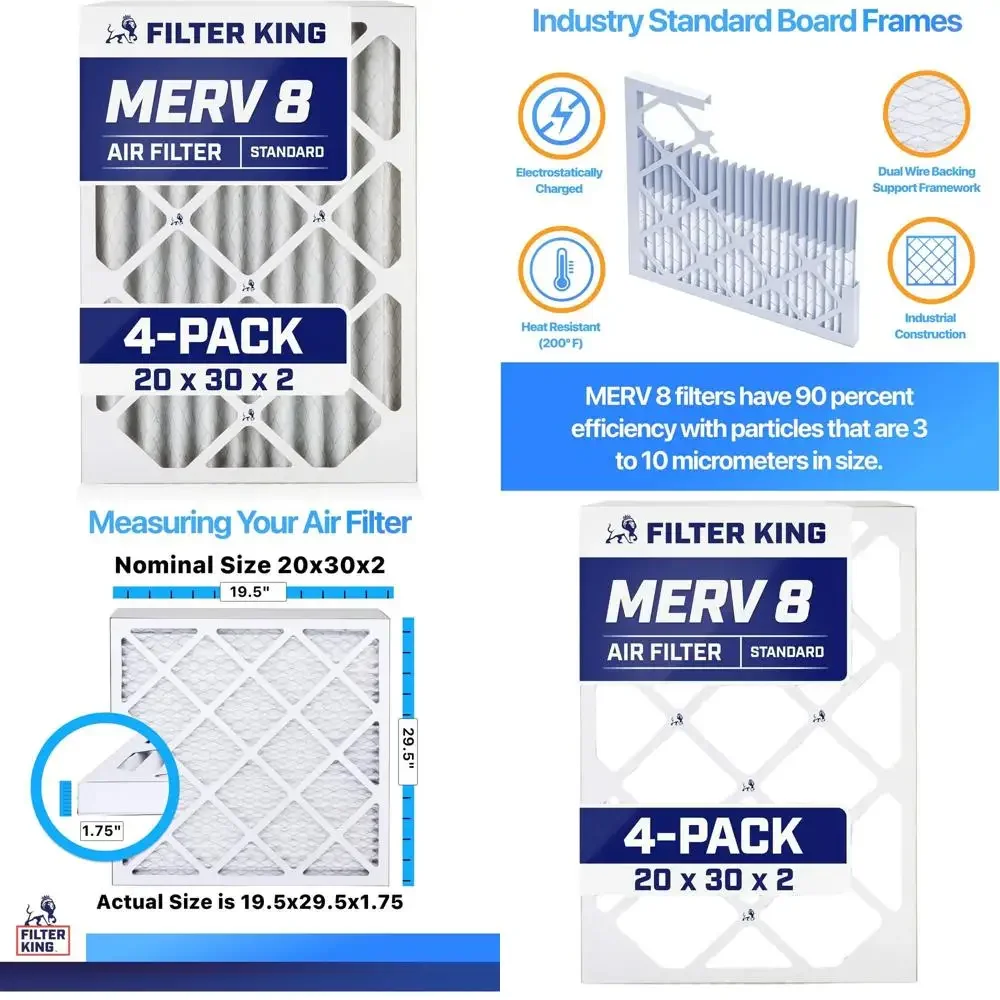 

4-PACK 20x30x2 MERV 8 Pleated Air Filters for Dust & Allergy Control - USA Made HVAC Filters