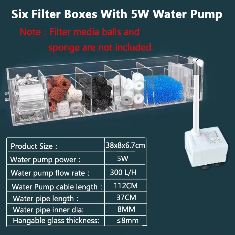 1PC Aquarium Waterval Filter Box Wandmontage Ingebouwde Stille Circulerende Waterzuiveraar Voor Aquarium Tank Box Met waterpomp