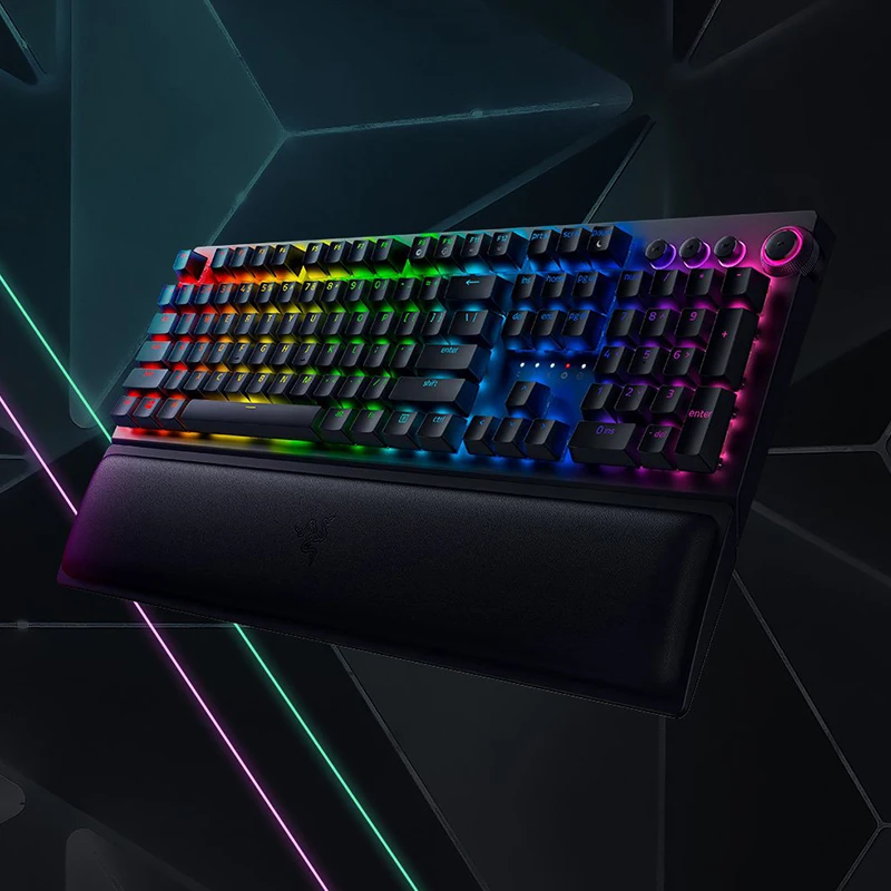 لوحة مفاتيح الألعاب اللاسلكية الميكانيكية Razer BlackWidow V3 Pro مفاتيح ميكانيكية خضراء إضاءة RGB Doubleshot ABS أغطية مفاتيح