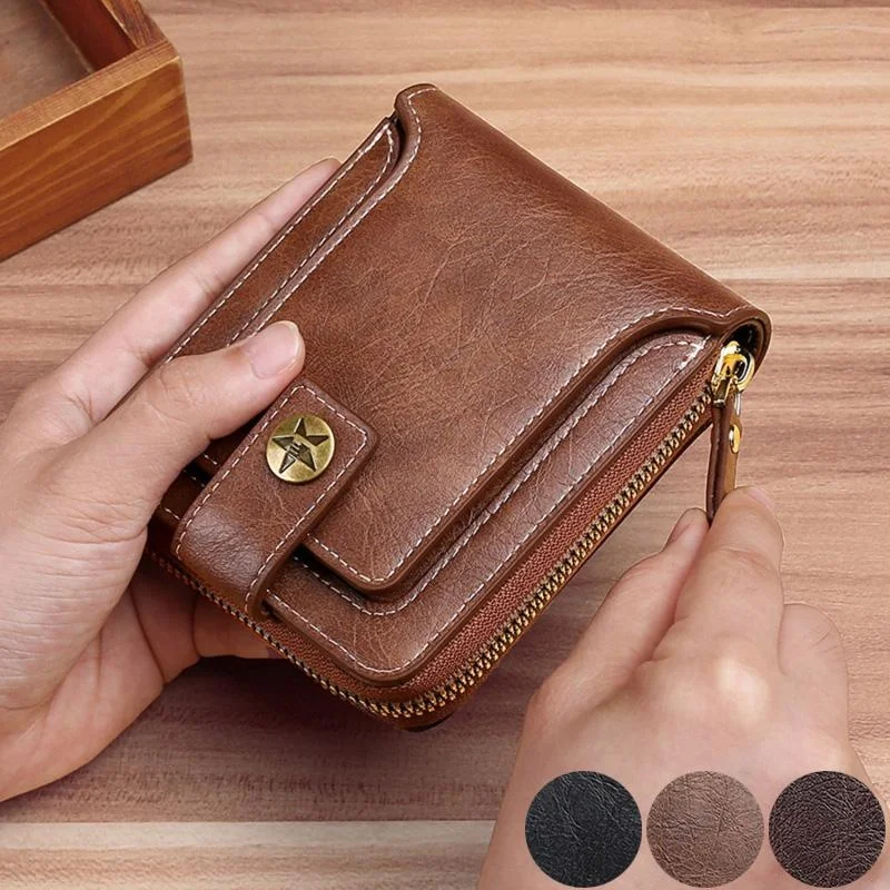 Vintage Small Men's Wallet Pu Leather Short Purse Men Hasp Zipper Clutch Solid Porte Feuille Hommes Porte Monnaie Homme