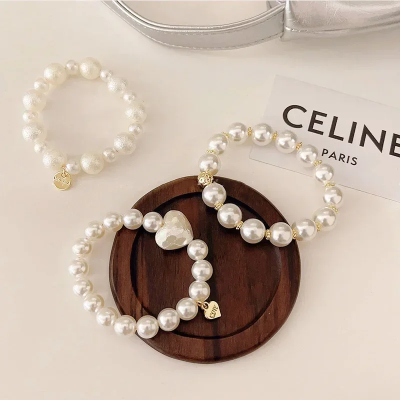 Simple Imitation Pearl Hair Rope Fashion Elastic Heart Hairbands Ponytail Holder Scrunchies Hair Accessories Bracelet Gifts