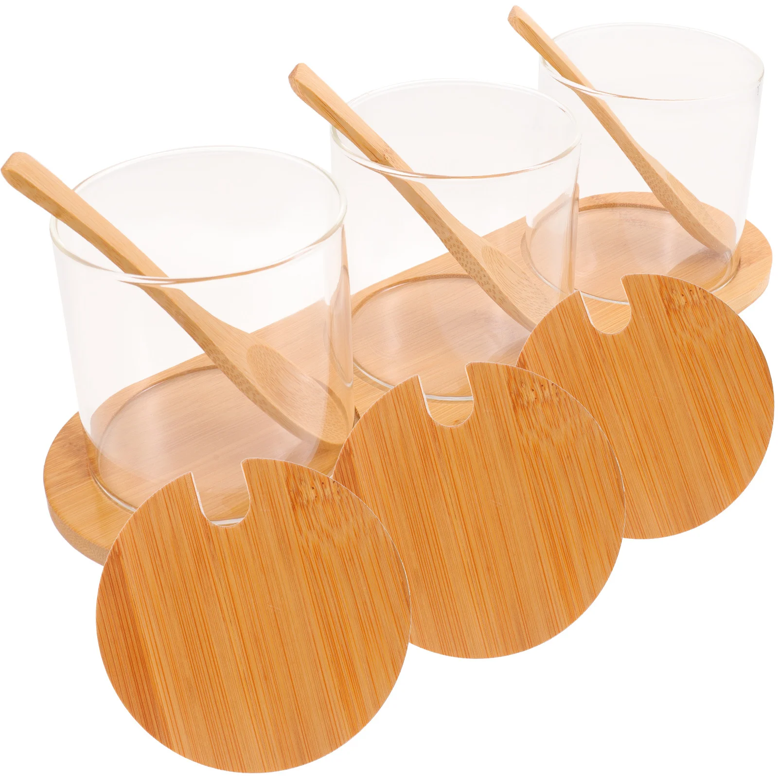 

1Set Spice Container Bamboo Glass Seasoning Jar Set Sugar Salt Pepper Dispenser Kitchen Storage with Lid Spoon Tray