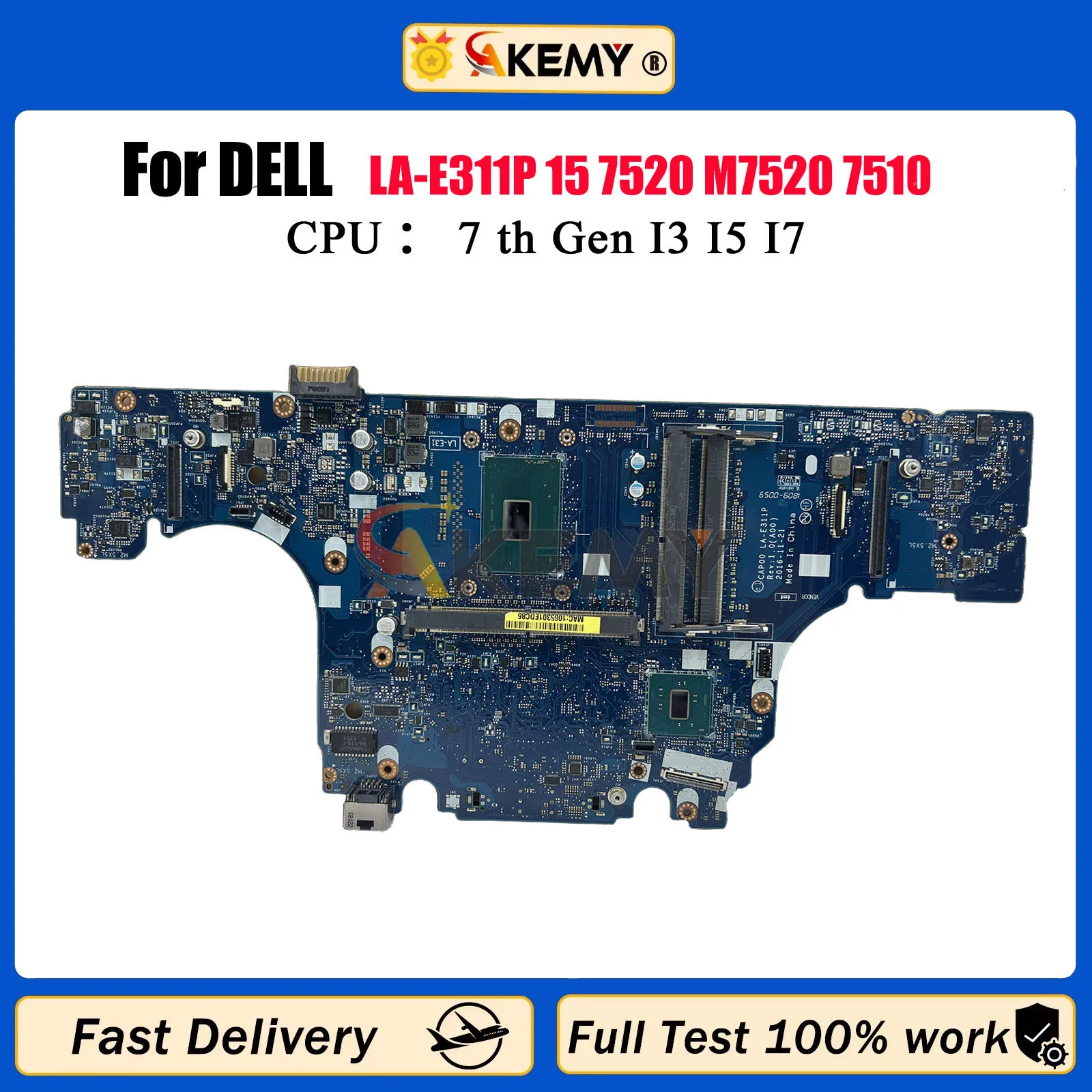 

LA-E311P Материнская плата для ноутбука Dell Precision 7520 M7520 Материнская плата для ноутбука 0H91VT 0W513H 00G75Y с i5 i7-6th 7-го поколения протестирована