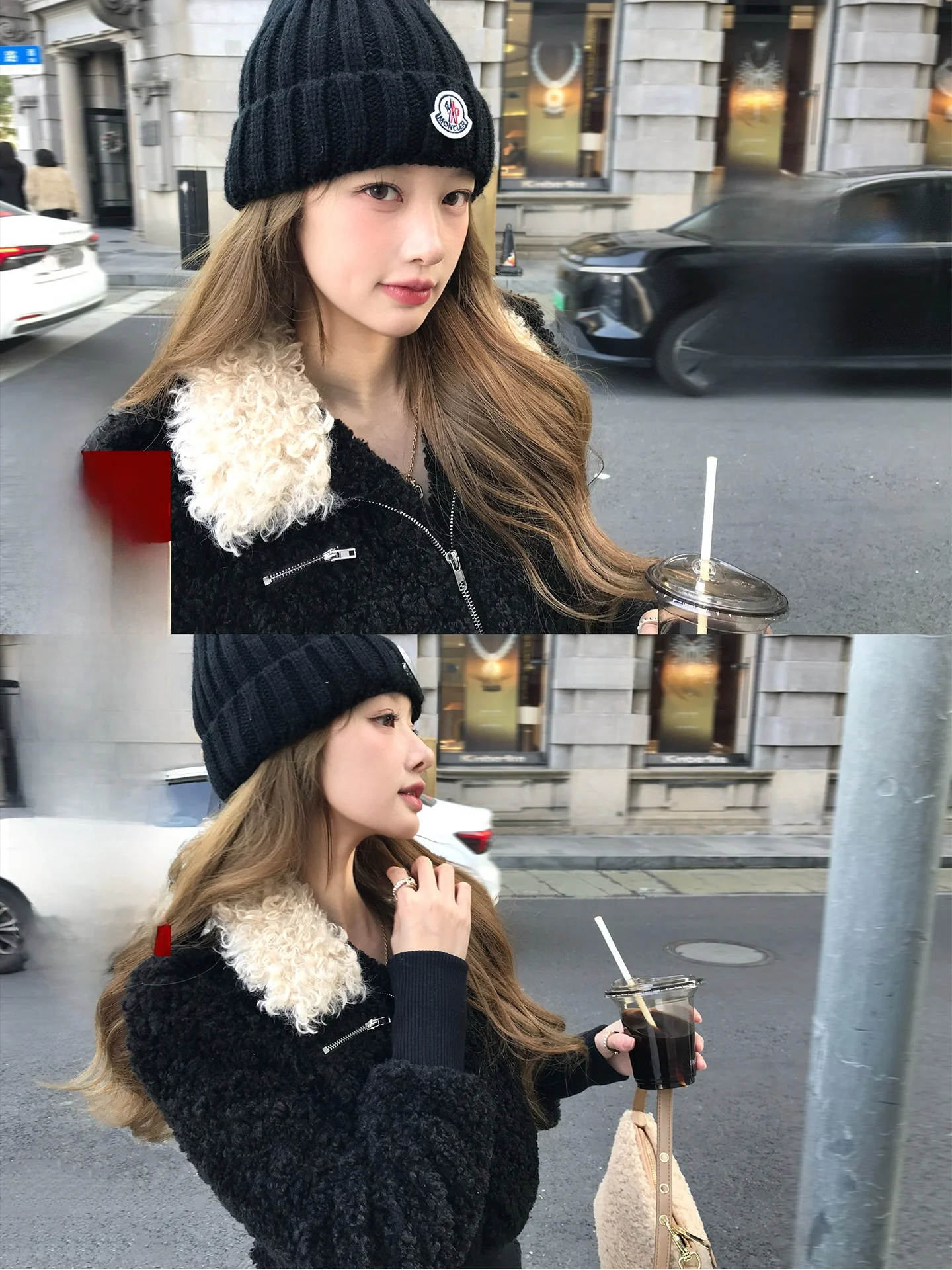 

LIONE Teddy Tartan Patchwork Color Blo Slim Fit ort Fur Jaet Eco Friendly Lamb Velvet Women's Casual Sle Zipper Coat