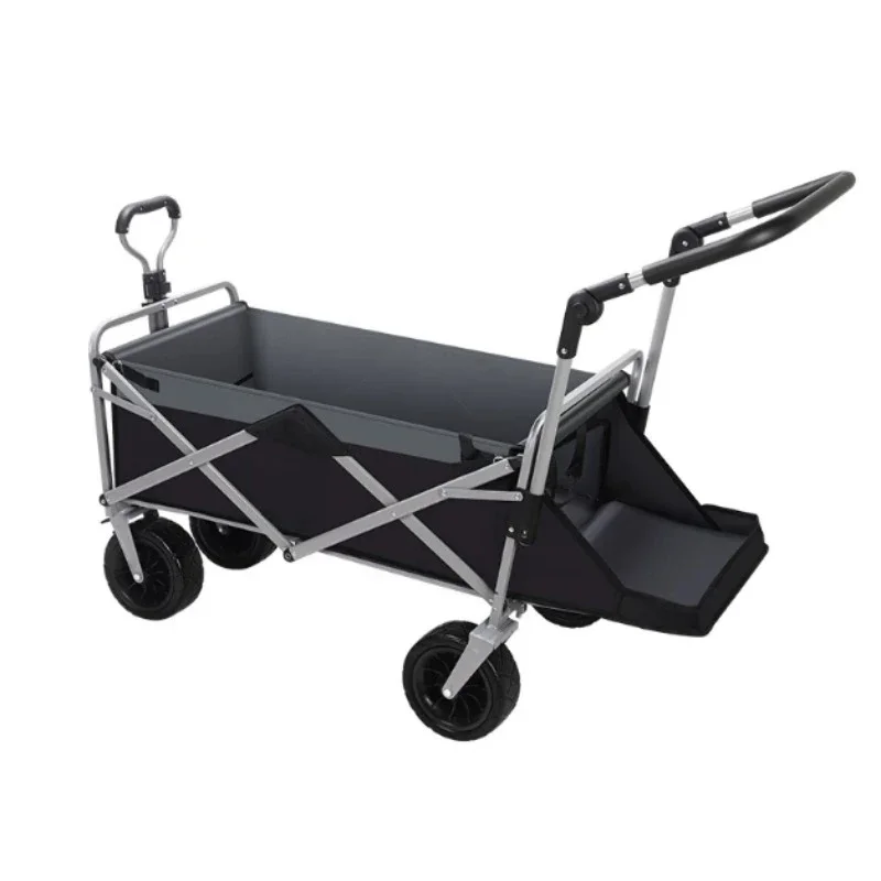 Extended Foldable Camping Trolley, 4 Wheels Outdoor Beach Shopping Wagon, Portable Hand Cart for Picnic Vending