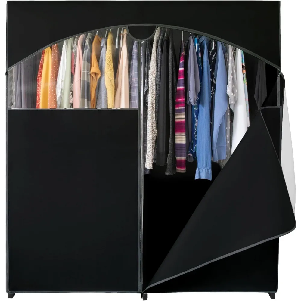 

HOLDN’ STORAGE Portable Wardrobe Closet, Large - Premium Heavy Duty Metal Hanging Rod with Black Cover- 50 Lb. Weight Capacity-