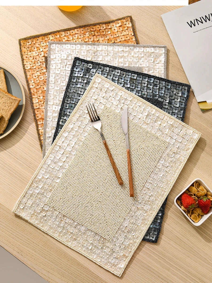 

High-grade food heat-proof placemat beaded rectangular desktop decoration placemats table