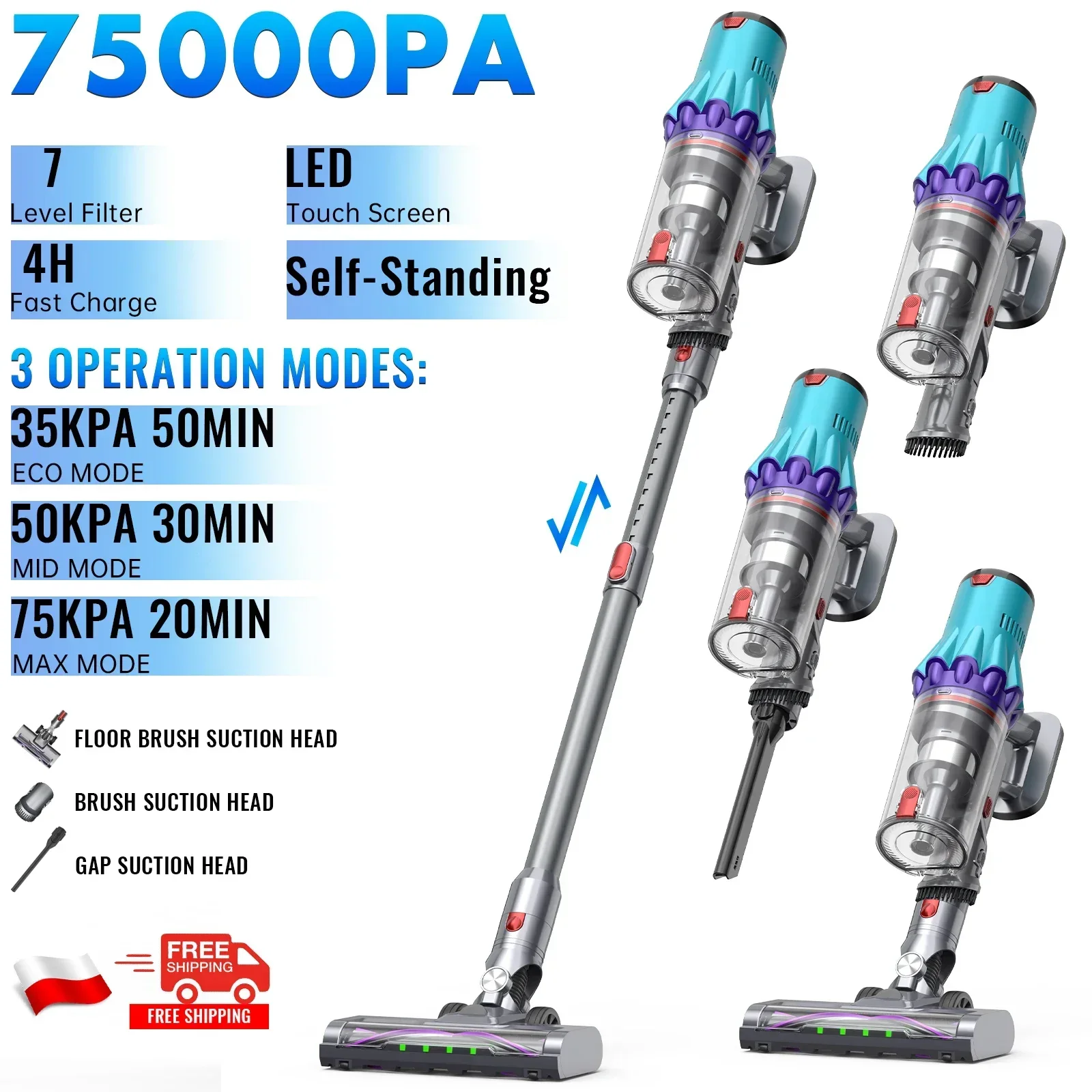 Image of OMESER 75000Pa Kabelloser Staubsauger mit Anti-Verwicklung-Technologie, Bürstenloser 50-Minuten-Motor, Handstaubsauger für Zuhause, Tierhaare und Teppiche