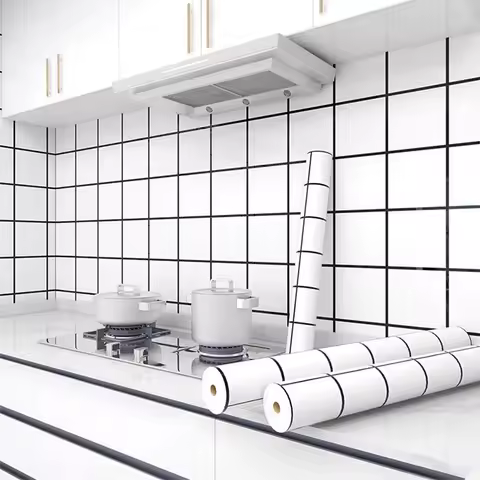 Adhesive Wall Wallpaper Easy Stick High Temperature Resistance Kitchen Cabinets Wall stickers 40cm Waterproof and Oil Resistant