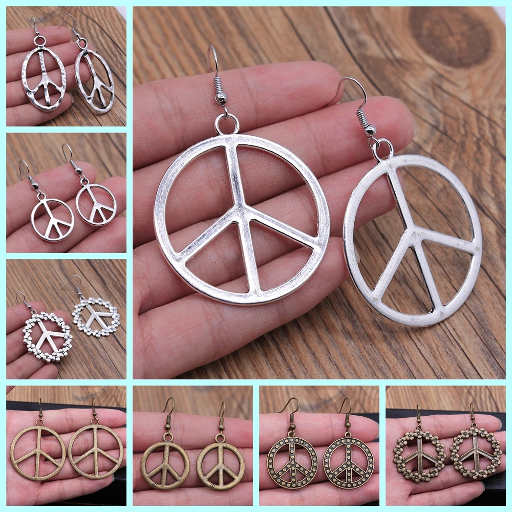 Punk Antique Silver Color Antique Bronze Color Drop Women\'s Earrings Charm Vintage Peace Symbols Dangle Earring For Women