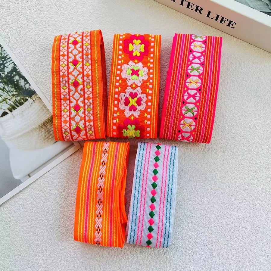 9 M/lot wide About 4-5 CM Woven Jacquard Ribbon Geometric Flowers For Clothing Accessory ZH-5801