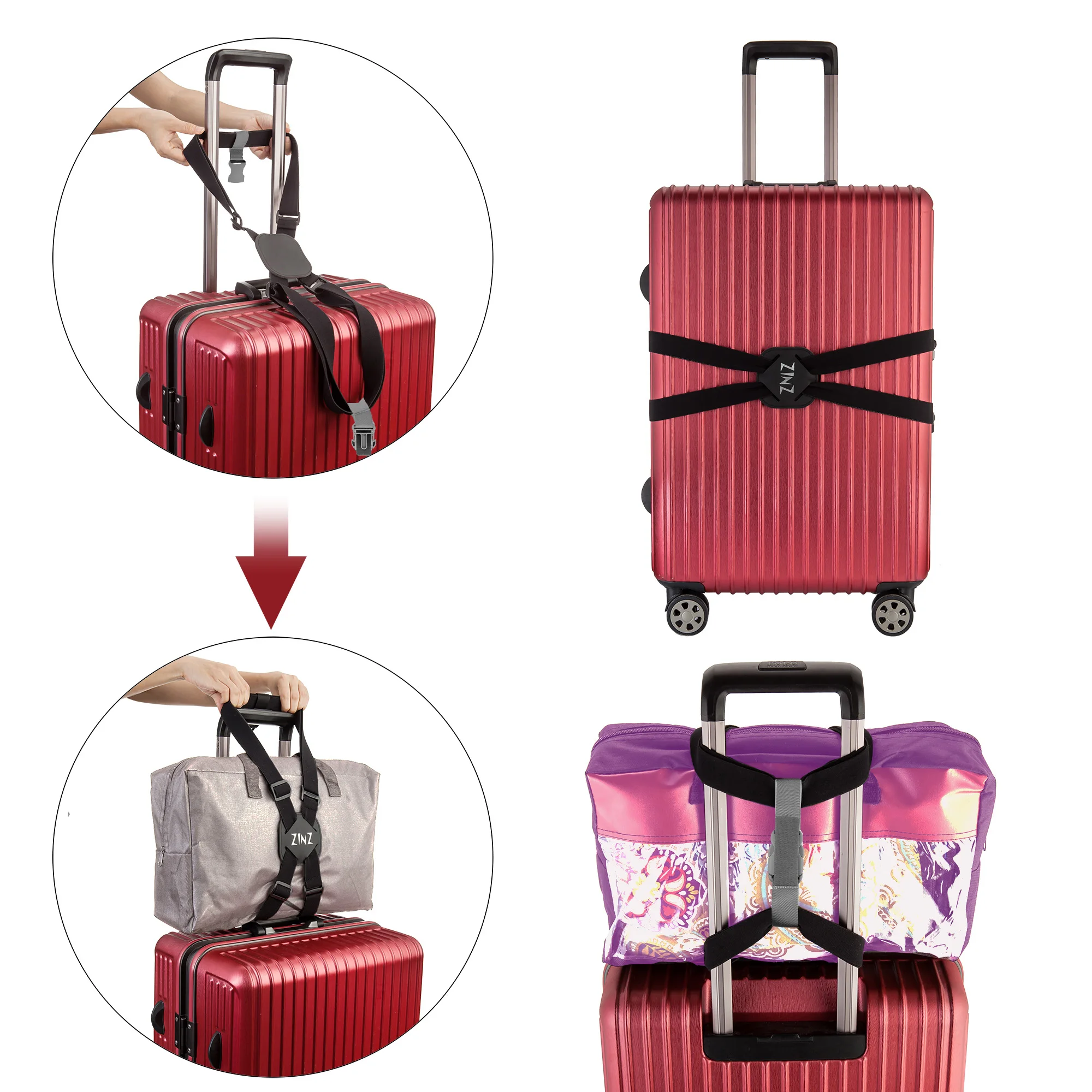 Luggage Strap, ZINZ High Elastic Suitcase Adjustable Belt Bag Bungees with Buckles and More Applications