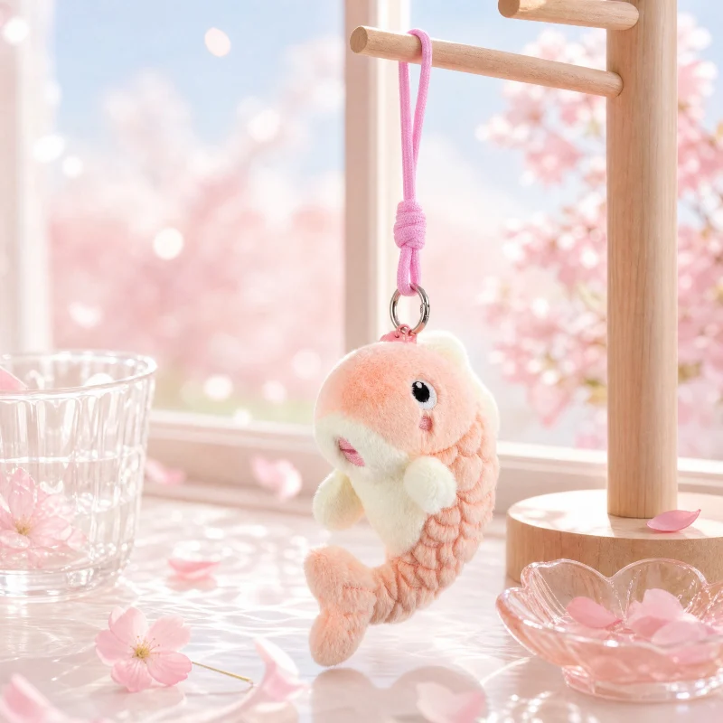 Multi colored optional macaron colored koi plush pendant, cute bell, small fish doll bag, hanging rope, good luck koi keychain