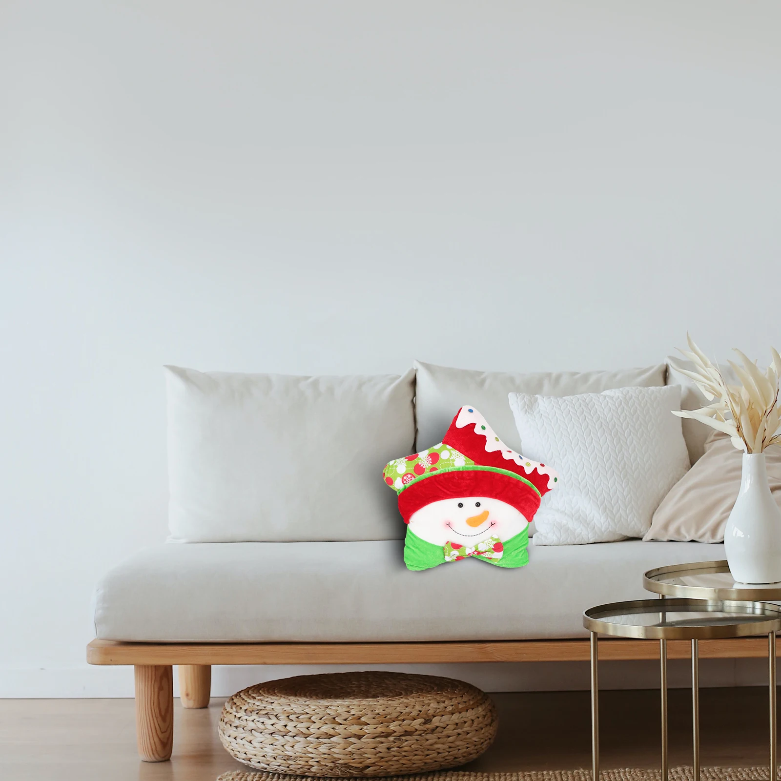 

Snowman Pillow Sofa Cushion Blanket Christmas Green Five-pointed Star Shaped Cartoon Home Store Decor Travel
