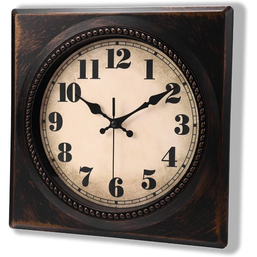 

Wall Clock Vintage 1950s Style Square Retro 12 Inch Wall Clocks Battery Operated for Kitchen Home DecorBronze