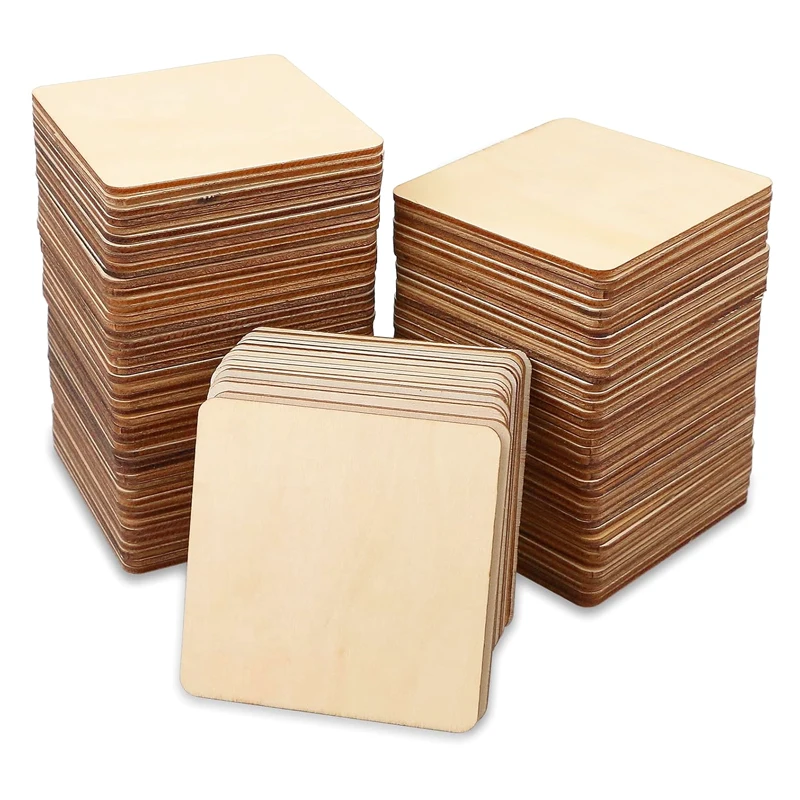 

50pcs 6cm Blank Wood Squares, Unfinished Wooden Square Slices Cutouts for for DIY Crafts, Wood Sign and Plaque, Home Decor