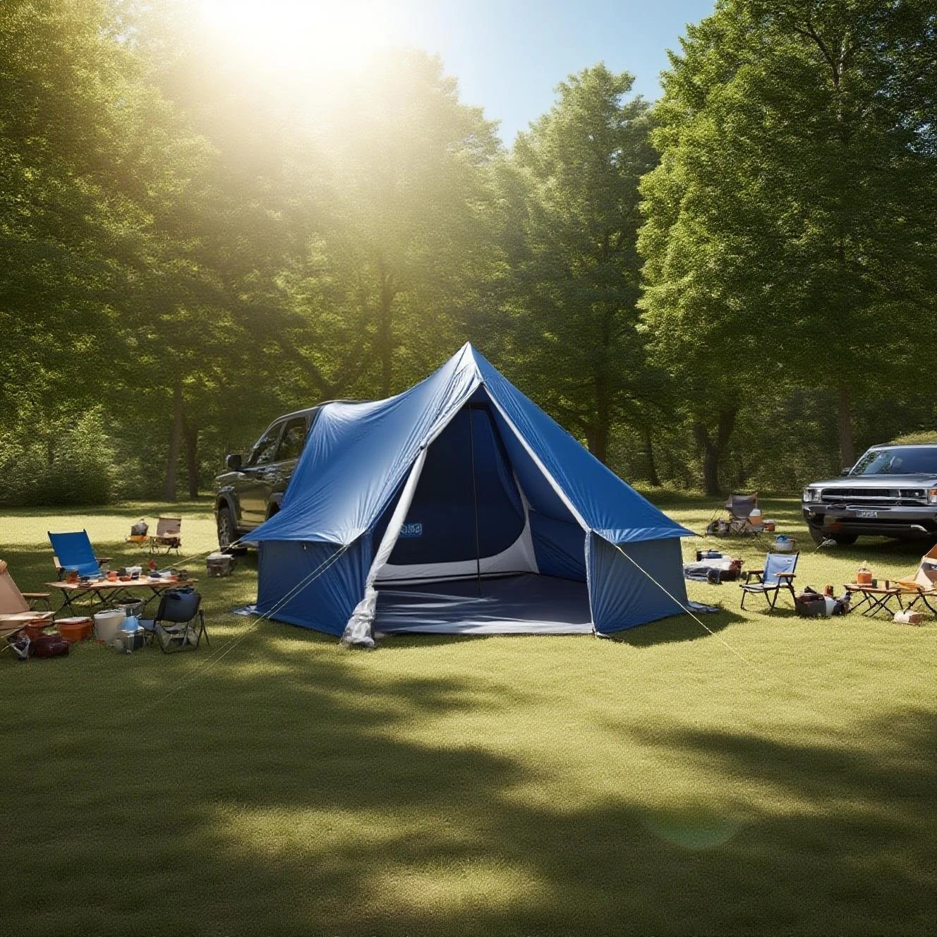 

​Premium Car Tail Tent - 210D Silver Coated Fabric, Chimney Hole & Detachable Floor, Weatherproof & Space-Saving