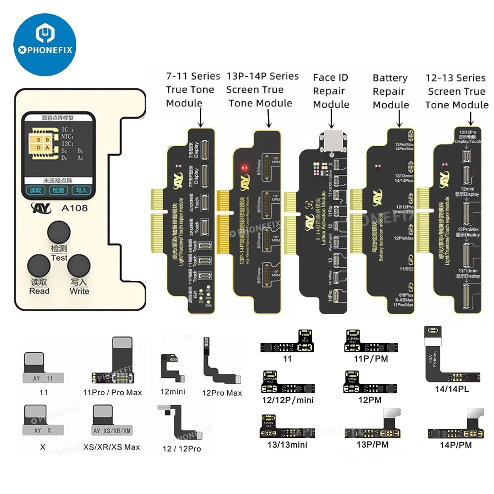 

AY A108 Face ID True Tone Battery Programer For iPhone X - 14ProMax Dot Matrix Face ID Repair Cable Dot Projector Read Write